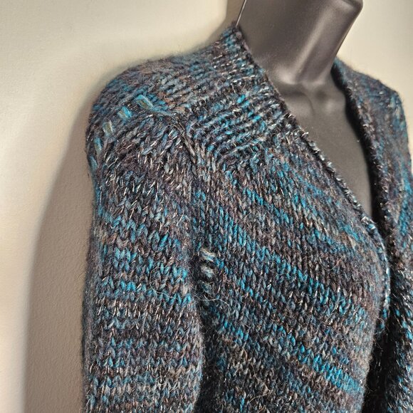 Zadig & Voltaire Cascade  Open Front Chunky Knit Cardigan Sz S Blue Grey Melange - Picture 5 of 11